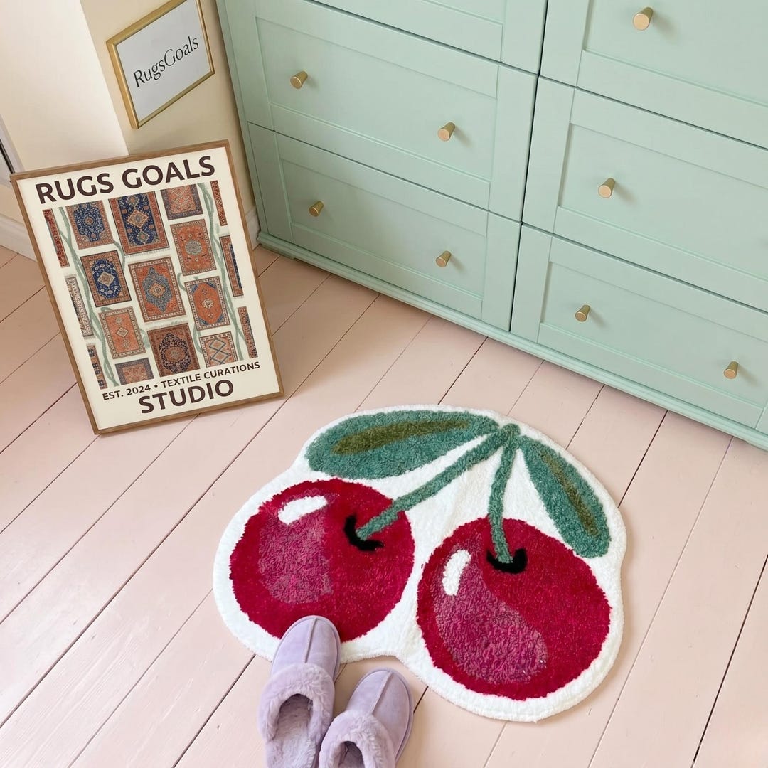 Pink Cherry Tufted Rug, Irregular Plush Carpet, Anti-slip Floor Mat - Etsy