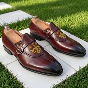 burgundy and gold dress shoes Amazon.com | MHB Men's Luxury Velvet Loafer Metallic Suede Dress Shoes Fashionabe Smoking Slipper Burgundy Size 7.5
