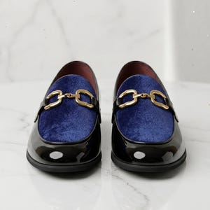 navy blue and gold mens dress shoes Terroni Royal Blue Men's Slip-On Gold Buckle Dress Shoe-Fashionable-Italian Design-Luxury Comfort Dress Shoe- Wedding Prom Shoe