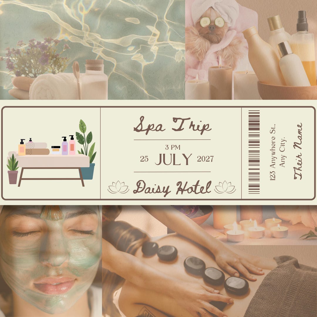 Editable Spa Day Gift Ticket Template | Printable Spa Voucher | Canva ...