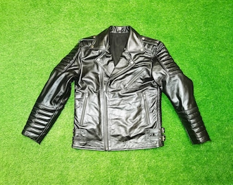 Men Black Leather Biker Jacket, Genuine Cowhide Motorcycle Jacket, Quilted Moto, Handmade Outerwear