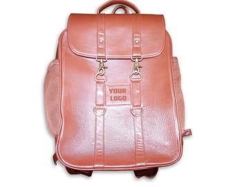 Personalized Leather Backpack | Handmade Cowhide Travel Rucksack (Custom Logo)