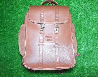 Personalized Leather Backpack | Handmade Cowhide Travel Rucksack (Custom Logo)