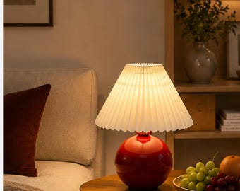 Nordic Vintage Pleated Table Lamp: Fabric Shade, LED Night Light, Iron Base