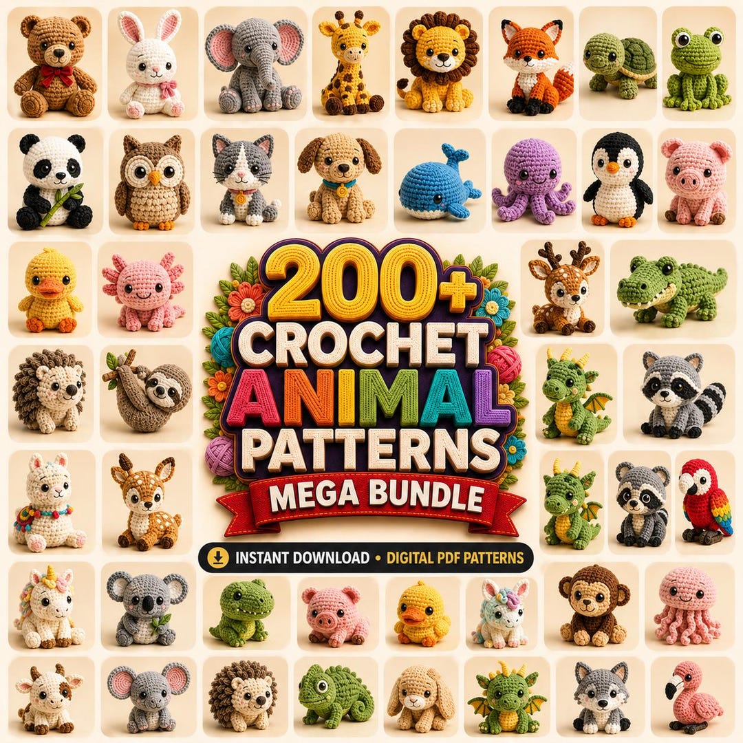 200+ Crochet Animal Patterns Bundle | Amigurumi PDF Pattern | Beginner