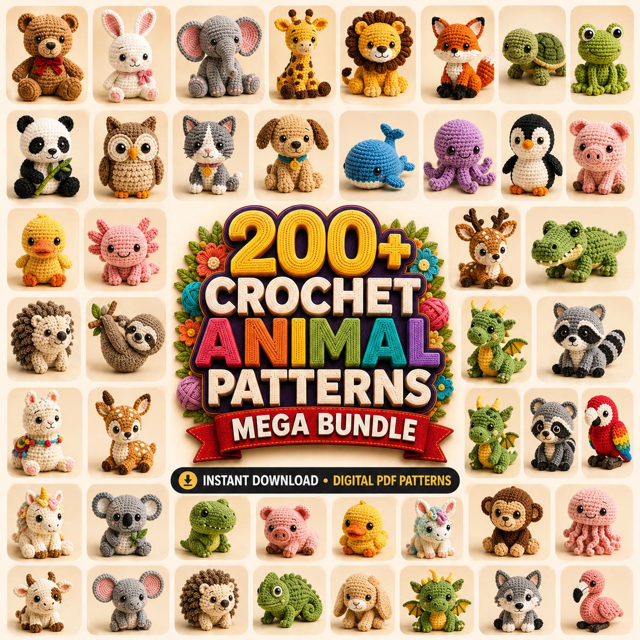 200+ Crochet Animal Patterns Bundle | Amigurumi PDF Pattern | Beginner ...