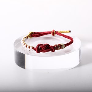 Handmade Peach Blossom Wish Knot Bracelet, DIY Red String Braid with Adjustable Sliding Closure