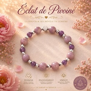 "Peony Radiance" Bracelet - Natural Rhodonite and Lepidolite Stones - Soothing & Emotional Balance • Women's Jewelry - Handmade •