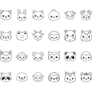 Kawaii djuransikten SVG-paket, Clipart för Cricut (digital nedladdning)