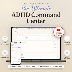 ADHD Command Center Digital Planner, Brain Dump, Focus Timer (Any Device)