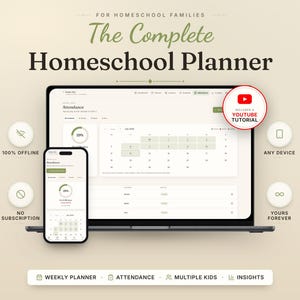 Homeschool Planner with Lesson Plans, Attendance Log and Multiple Kids, Offline App for Any Device
