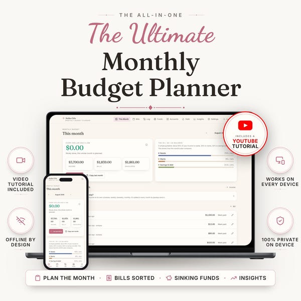 Monthly Budget Planner Web App, Zero-Based Budgeting, Sinking Funds, 50/30/20 Tracker