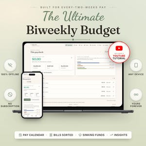 Biweekly Budget Planner by Paycheck, Bill and Debt Payoff Tracker with Sinking Funds, Offline App