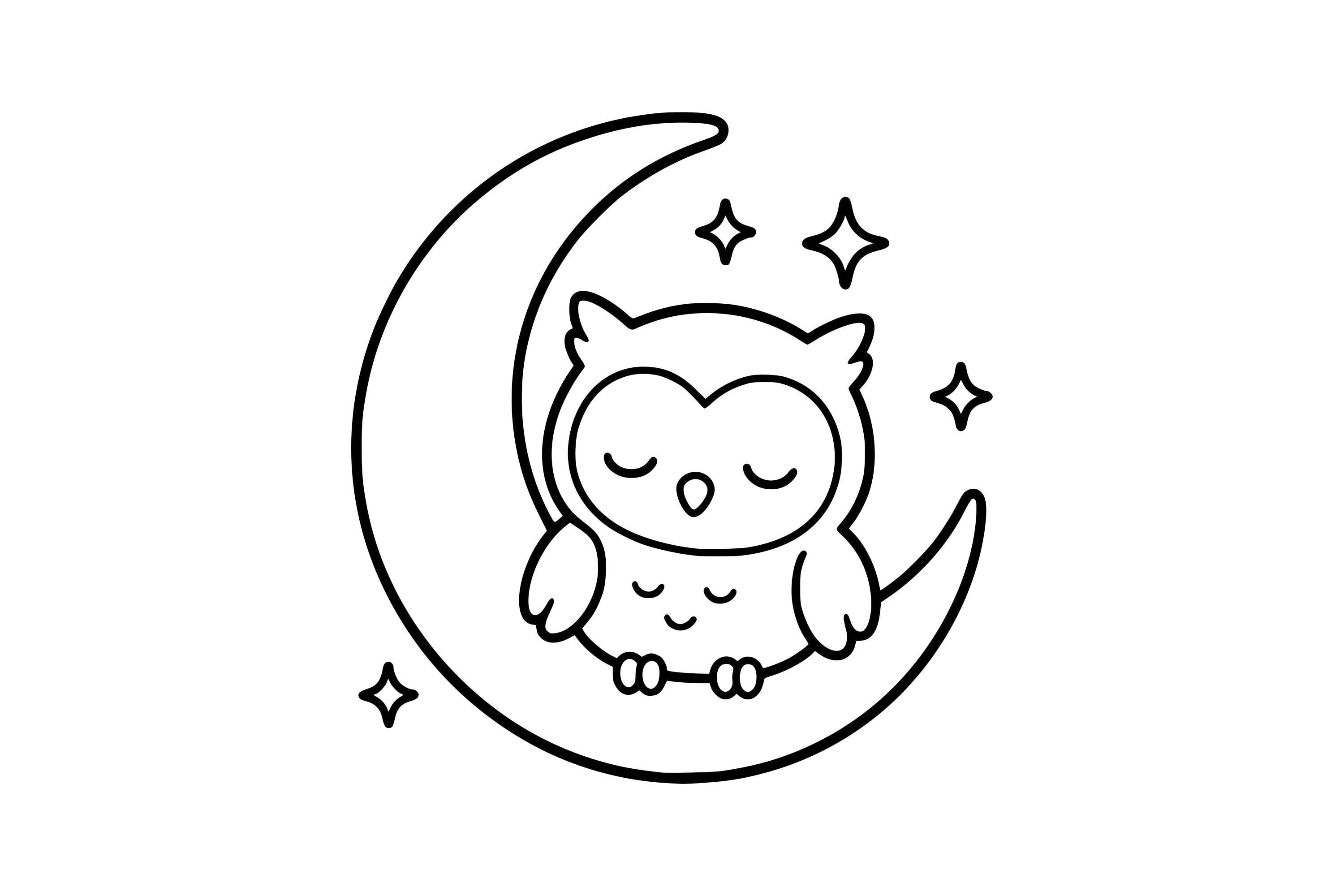 Owl On Moon SVG Line Art For Cricut Silhouette