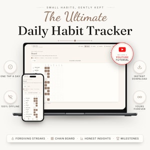 Daily Habit Tracker, Consistency Streaks, Weekly Monthly Routine Builder, Goal Planner, Organization and Productivity Dashboard