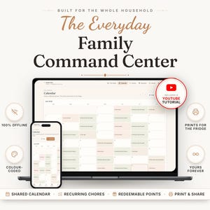Dashboard voor het gezinscommandocentrum, kleurgecodeerde gezinskalender, takenlijsten voor kinderen, zakgeldbeloningen, organizer voor huishoudelijk beheer