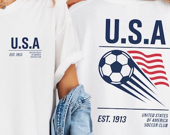 USA Soccer Shirt, Patriotic Football Tee, American Game Day Fan Top, Front Back Comfort Colors