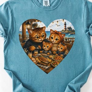 Cat Family Dinner Shirt, Cute Cat Lover T-Shirt, Heart Cat Family Tee, Coastal Cat Dinner Shirt, Comfort Colors Gift