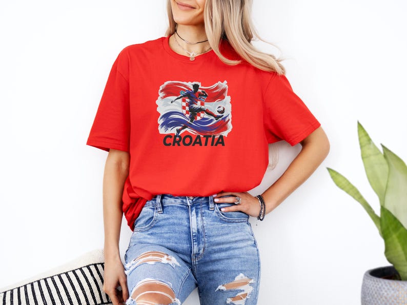 Croatian Football Gift Match Day Supporter Graphic Tee, Patriotic Country Soccer Fan Shirt, Croatia Unisex T-Shirt image 2