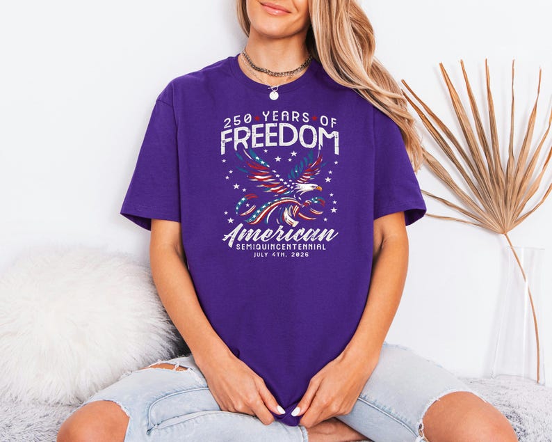 Freedom Patriotic Tee, 250th Anniversary Tshirt, July 4 Gift For Men, Vintage Eagle Top image 2