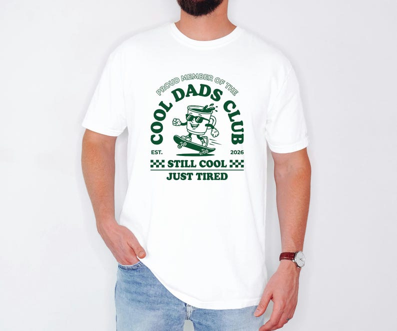 Retro Skater Tee, Dads Cool Club Shirt, Est 2026 Husband Top, Baby Shower Gift For Papa, Tired Mascot Tshirt, Comfort Colors Tee image 5