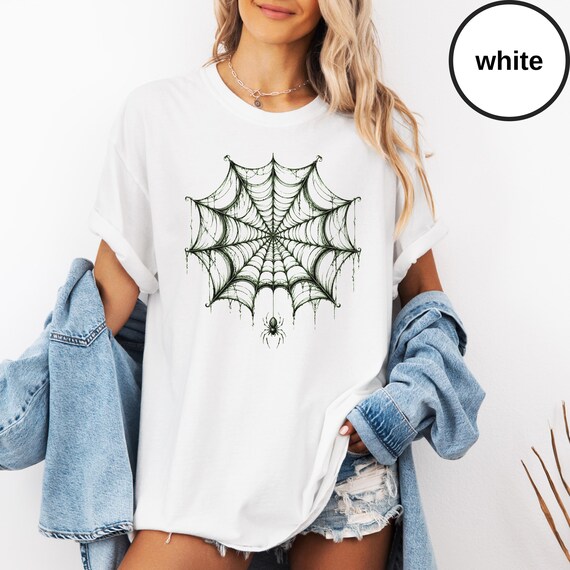 Spider Web Shirt, Gothic Halloween Tee, Minimal Creepy Spider Art, Witchy Fall Vintage Graphic Comfort Colors Tee