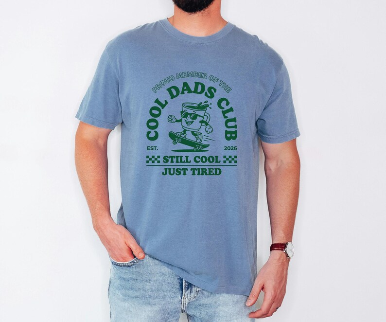Retro Skater Tee, Dads Cool Club Shirt, Est 2026 Husband Top, Baby Shower Gift For Papa, Tired Mascot Tshirt, Comfort Colors Tee image 2