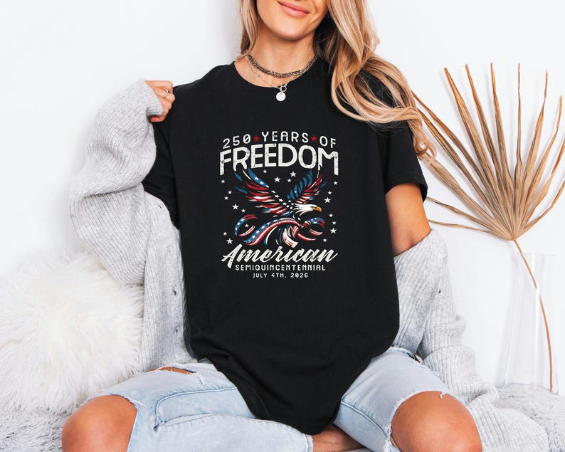 Freedom Patriotic Tee, 250th Anniversary Tshirt, July 4 Gift For Men, Vintage Eagle Top image 4