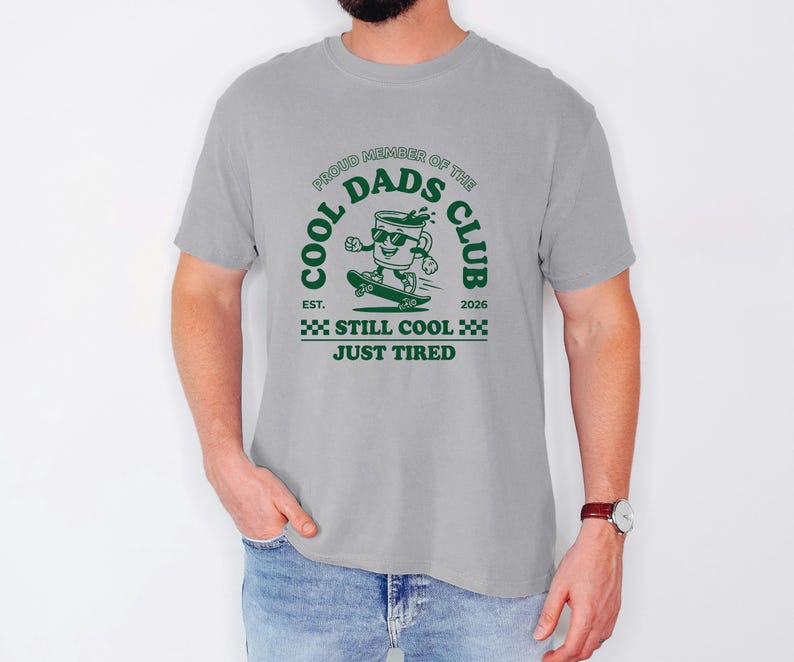 Retro Skater Tee, Dads Cool Club Shirt, Est 2026 Husband Top, Baby Shower Gift For Papa, Tired Mascot Tshirt, Comfort Colors Tee image 3