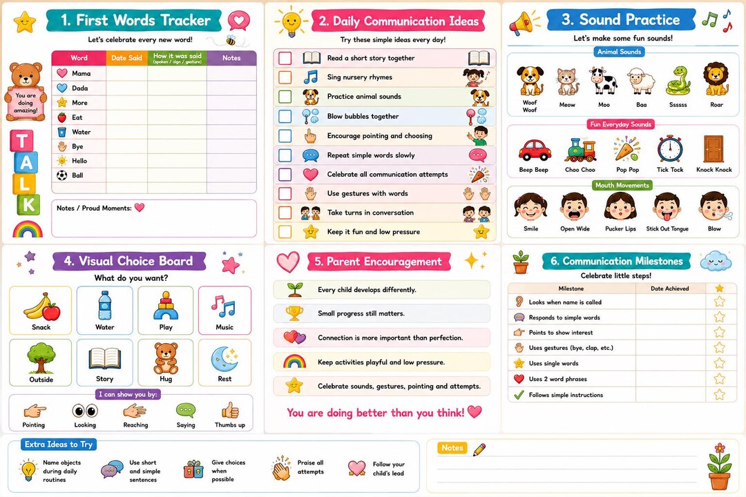 Toddler Speech & Communication Printable Pack | First Words Tracker ...