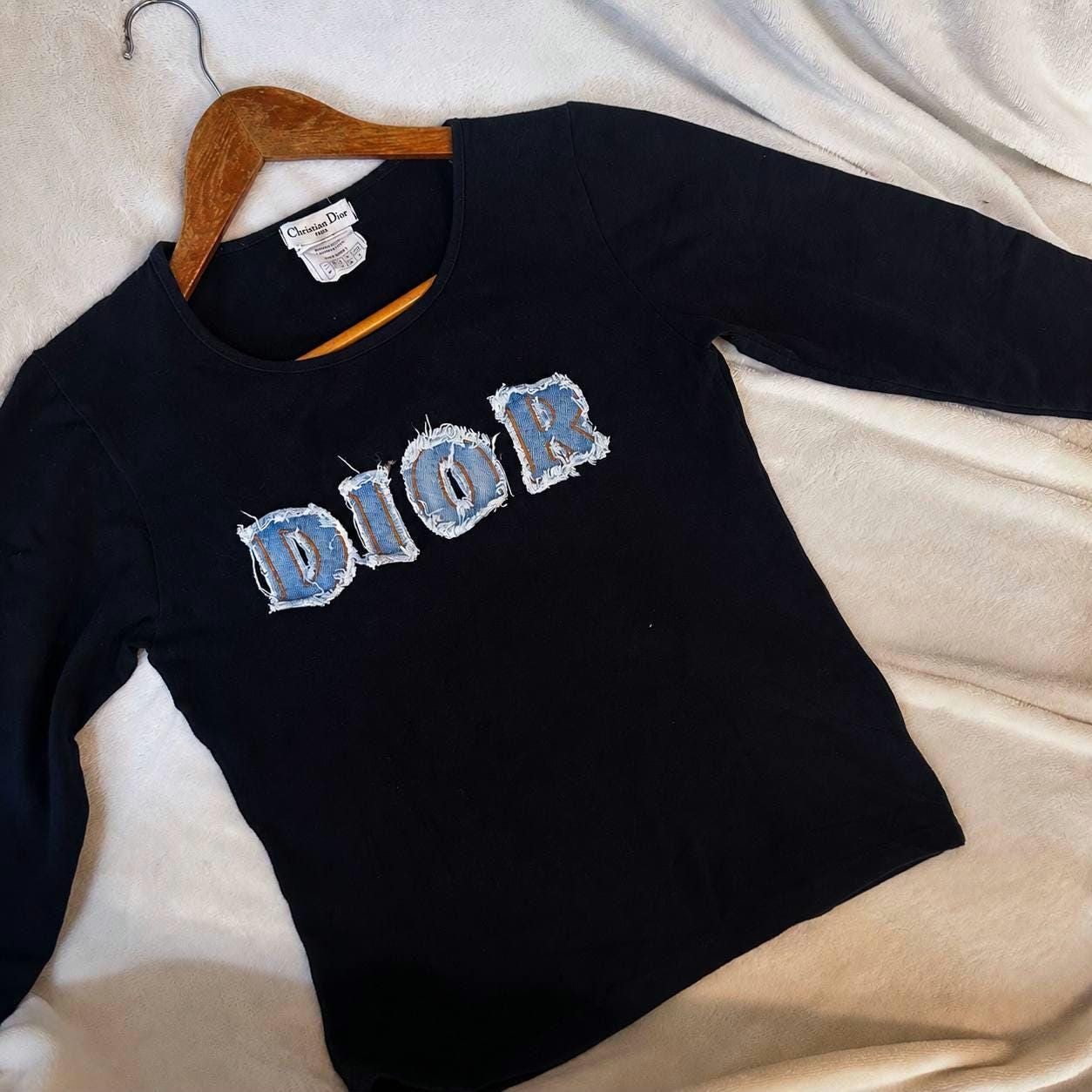 トップス Christian Dior Denim Logo Design Tshirt Dior Denim T Shirt - Etsy