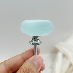 Light Blue Glass Cabinet Knob, Frosted Crystal Drawer Handle, Minimalist Scandinavian Kitchen Hardware, Modern Dresser Pull Decor