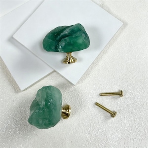 Natural Green Fluorite Cabinet Knob, Crystal Drawer Pull, Brass Furniture Handle,Luxury Boho Dresser Knob, Handmade Kitchen Cabinet Hardware
