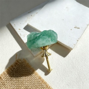 Handmade Natural Green Fluorite Drawer Pull, Crystal Cabinet Knob, Brass Furniture Handle, Boho Dresser Knob, Gemstone Cabinet Hardware