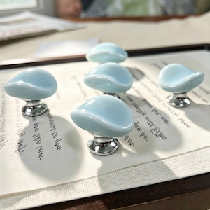 Light Blue Ceramic Cabinet Knob Pastel Blue Drawer Pull Modern Dresser Knob Kitchen Cabinet Hardware Scandinavian Furniture Handle Decor