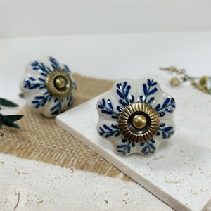 Blue Floral Ceramic Cabinet Knob, Vintage Drawer Pull, Farmhouse Furniture Handle, Cottagecore Kitchen Cabinet Hardware,French Country Decor