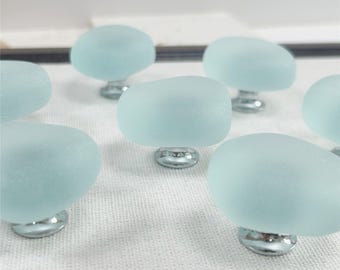 Frosted Glass Cabinet Knob, Blue Crystal Drawer Pull, Scandinavian Furniture Handle, Modern Dresser & Kitchen Cabinet Hardware,Single Knob