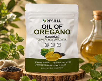 Resilia Öl von Oregano 6000 mg mit Schwarzkümmelöl Softgels 60 Kapseln Immunsystem