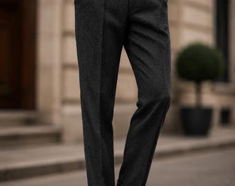 Pantalones Gurkha para hombre, pantalones de lana de talle alto, pantalones de vestir de espiga, pantalones con hebilla lateral, pantalones vintage plisados, pantalones clásicos a medida.