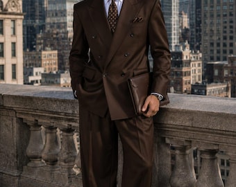 Traje de hombre marrón de 3 piezas – Elegante traje formal de negocios, chaqueta cruzada, traje clásico para hombre, ropa para padrinos de boda, Texudo para bodas