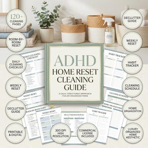 ADHD Home Reset Cleaning Guide, Declutter Planner Bundle (Printable PDF)