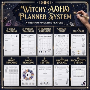 Witchy ADHD-planerare, månfas daglig veckovis spårare, vana humör självvård (digital nedladdning)