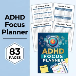 ADHD Focus Planner, Executive Function Workbook, Canva Template (Digital Download)