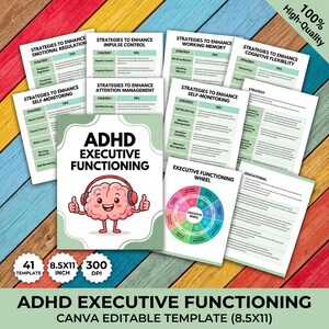 ADHD Executive Functioning Planner, Canva Editable Workbook (Digital Download)