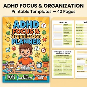 ADHD Focus Organization Planner, Canva Template, Printable Planner, Executive Function Workbook, Kdp Interior, Pdf