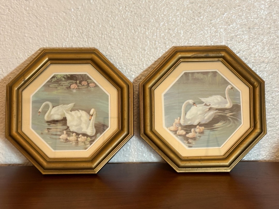 Vintage Homco Swan Wall Hangings - Gold Frames - Set of 2 - Etsy