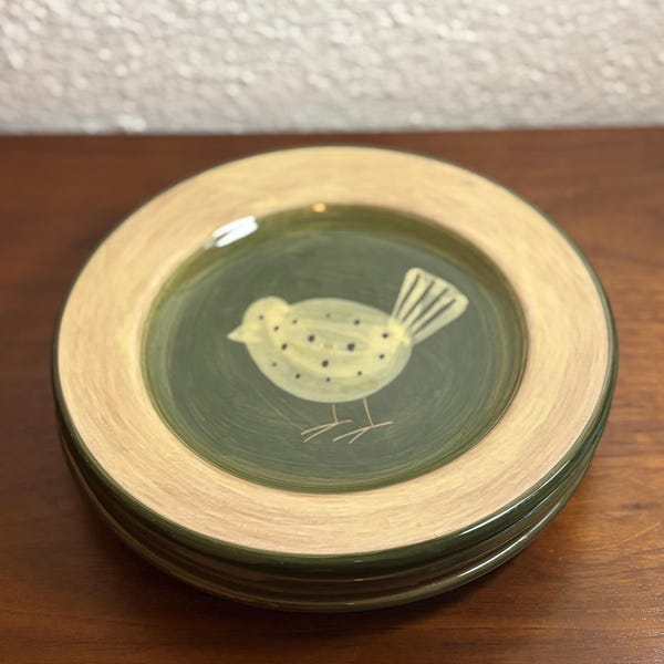 Hand-painted Vintage Bird Salad Plates - Made in Italy for Vietri - Set of 3