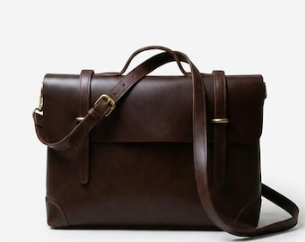 Maletín de cuero de grano completo hecho a mano – Bolso bandolera vintage para portátil, bolso de oficina profesional