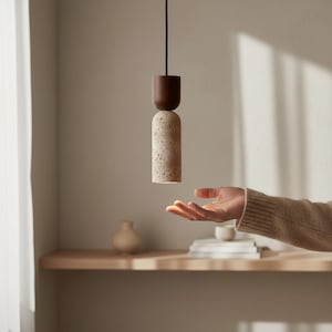 Lámpara colgante Wabi Sabi, lámpara colgante de piedra, araña de mesita de noche Japandi, iluminación vintage para dormitorio, decoración colgante de estilo francés