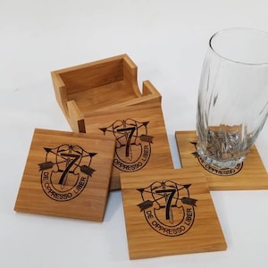 Bamboo Wood Coaster Set of 4 - 7th Special Forces Crest, US Army, De Oppressors Liber, laser engraved